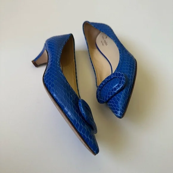 Kate Spade Blue Snake-print Kitten Heel Buckle Pumps Shoes Made In ITALY~7 - Picture 4 of 7